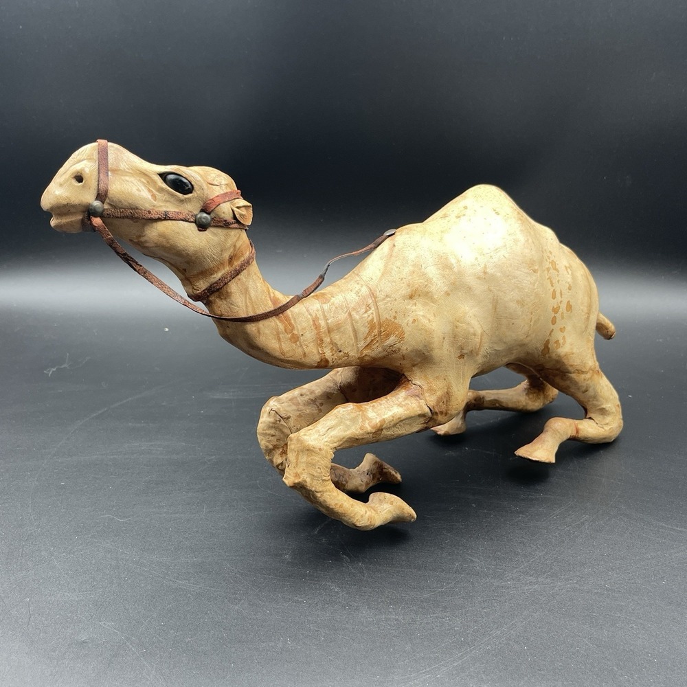 Vintage Leather Camel Figure Sculpture Handmade Desert Dromedary 13 Inch